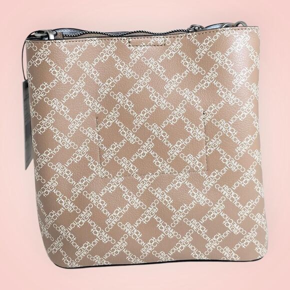 French Connection ADINA Monogram Bucket Shoulder Bag Tan NWT $108 MSRP - Picture 3 of 12
